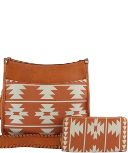 Aztec Pattern 2-in-1 Hobo Crossbody Bag LD154-1W BROWN
